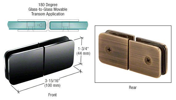 CRL Traditional Movable Glass - To - Glass Transom Glass Clamp GCB188MBL