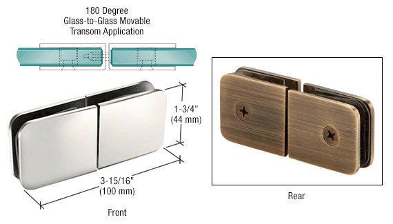 CRL Traditional Movable Glass - To - Glass Transom Glass Clamp GCB188PN