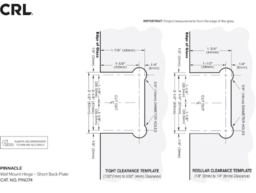 2.5 mm Gaskets for Pinnacle Hinges Using 5/16" (8 mm) Thick Glass