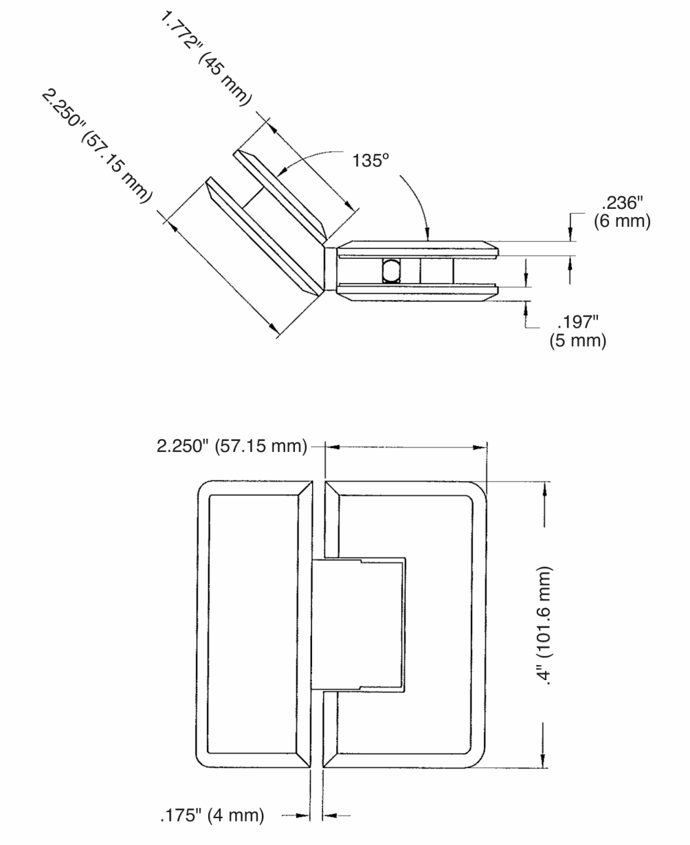 U.S. Horizon Mfg. 135° Glass - to - Glass Adjustable Majestic Series Hinge HMB135GTGAAB