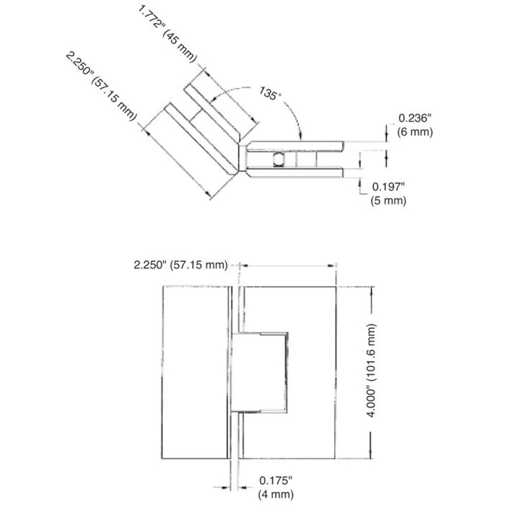 U.S. Horizon Mfg. 135° Glass - to - Glass Adjustable Maxum Series Hinge HM135GTGAAB