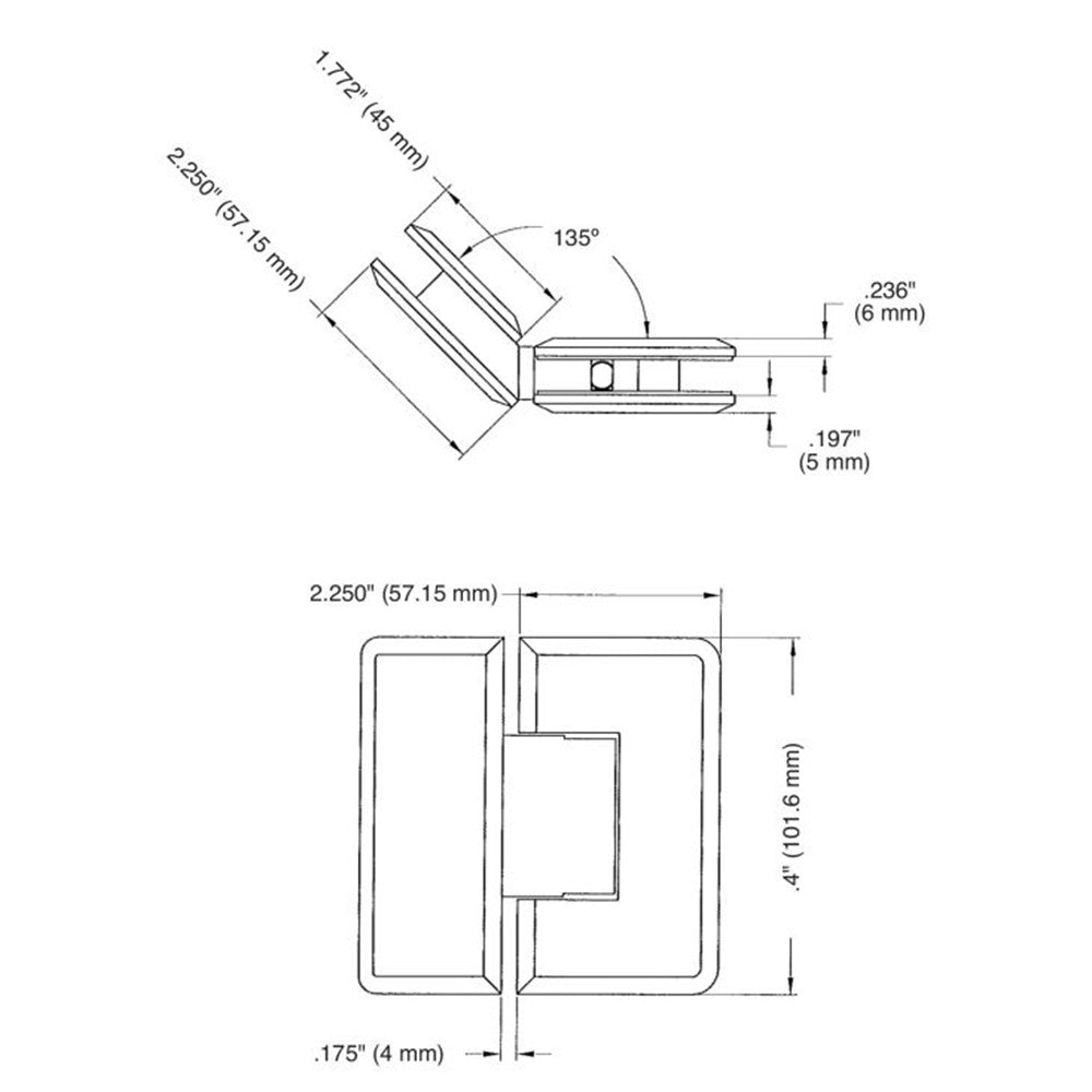 U.S. Horizon Mfg. 135° Glass to Glass Majestic Series Hinge HMB135GTGGM