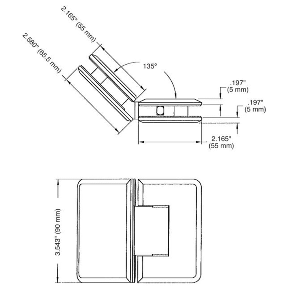 U.S. Horizon Mfg. 135º Glass to Glass Premier Series Hinge HP135GTGAB