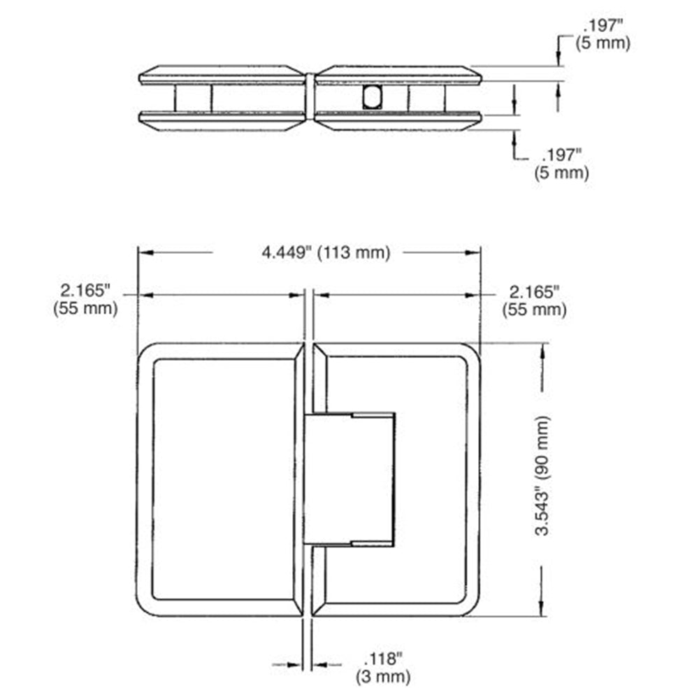 U.S. Horizon Mfg. 180° Glass - to - Glass Adjustable Premier Series Hinge HP180GTGAPN