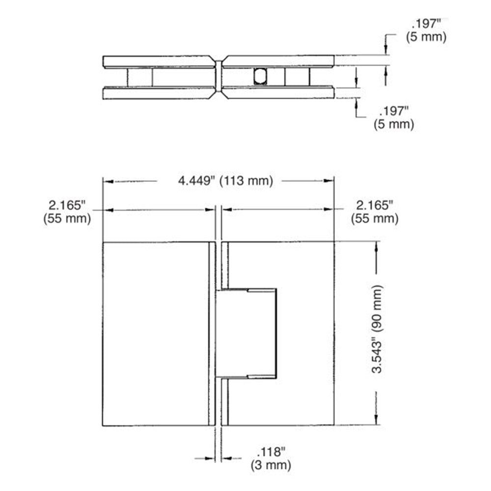 U.S. Horizon Mfg. 180º Glass to Glass Adjustable Designer Series Hinge H180GTGAAB