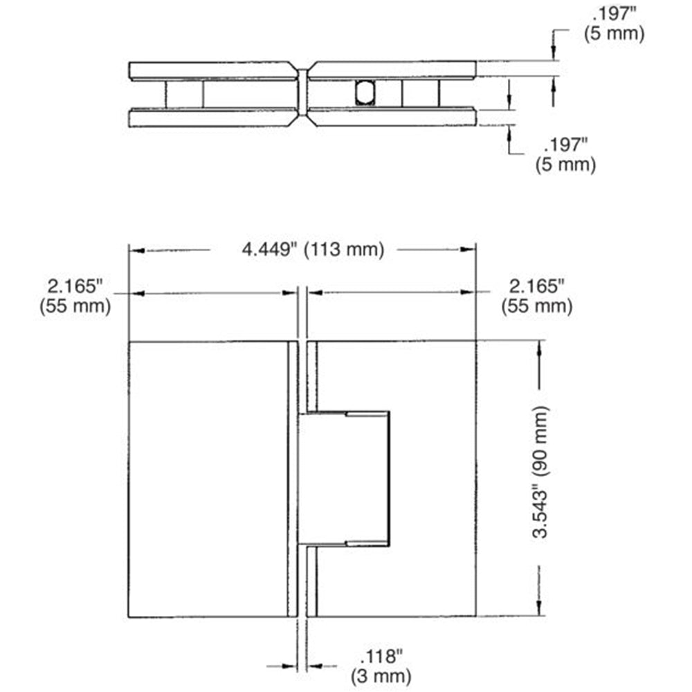 U.S. Horizon Mfg. 180º Glass to Glass Designer Hinge H180GTGACP