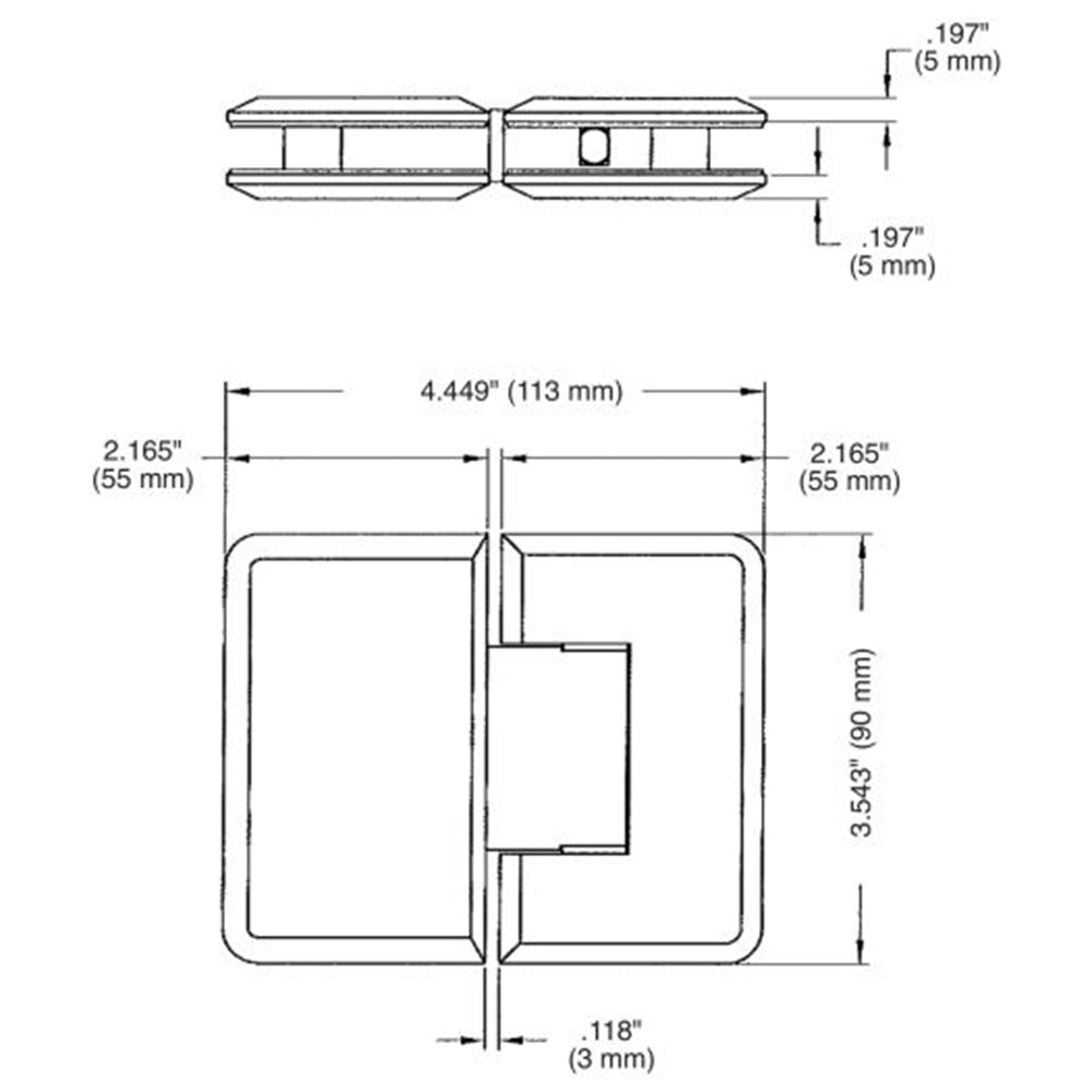 U.S. Horizon Mfg. 180º Glass to Glass Premier Series Hinge HP180GTGC