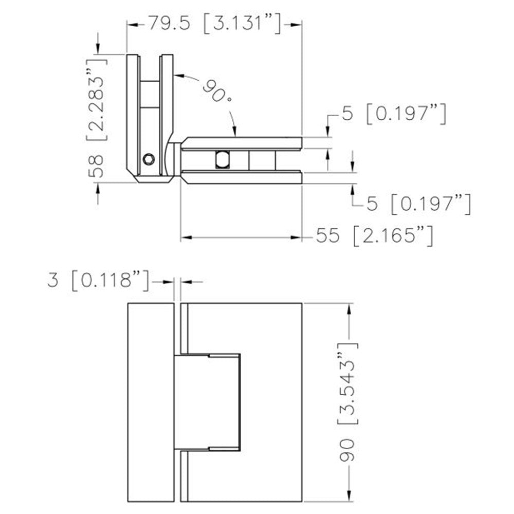 U.S. Horizon Mfg. 90º Glass to Glass Designer Hinge H90GTGAB