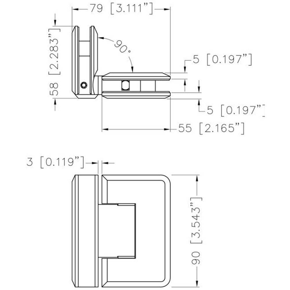 U.S. Horizon Mfg. 90º Glass to Glass Premier Series Hinge HP90GTGAB