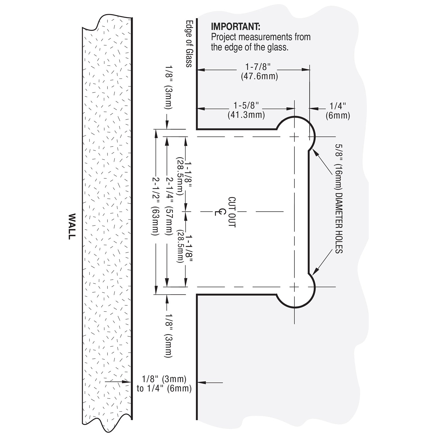 U.S. Horizon Mfg. Adjustable Coronado Glass to Wall Hinge with Short Back Plate HEBGTWAC