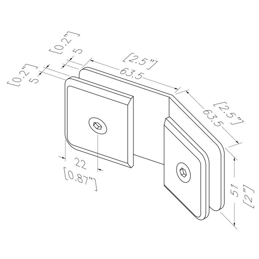 U.S. Horizon Mfg. Beveled 135 Glass to Glass Clip CP135OB