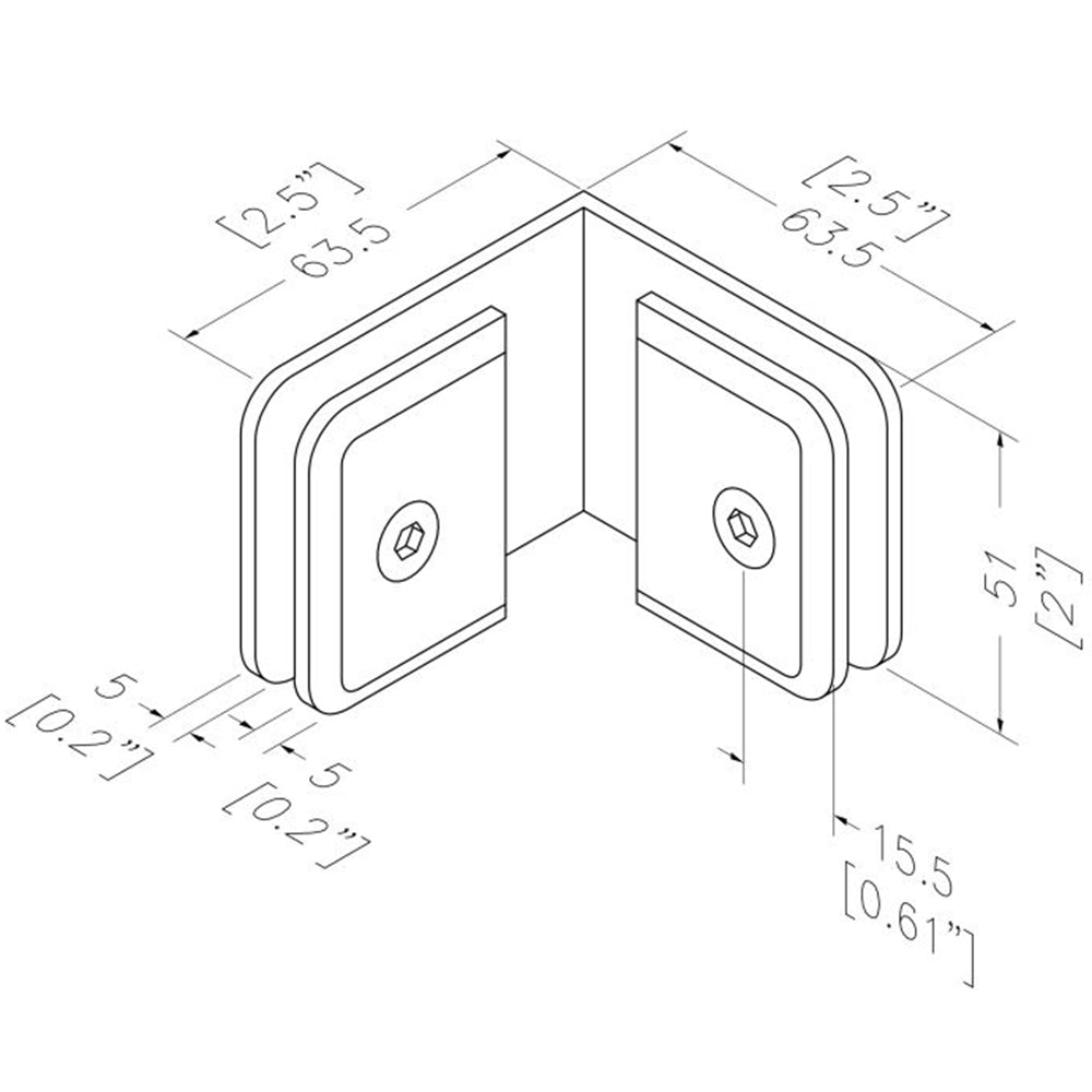 U.S. Horizon Mfg. Beveled 90 Glass to Glass Clip CP90C