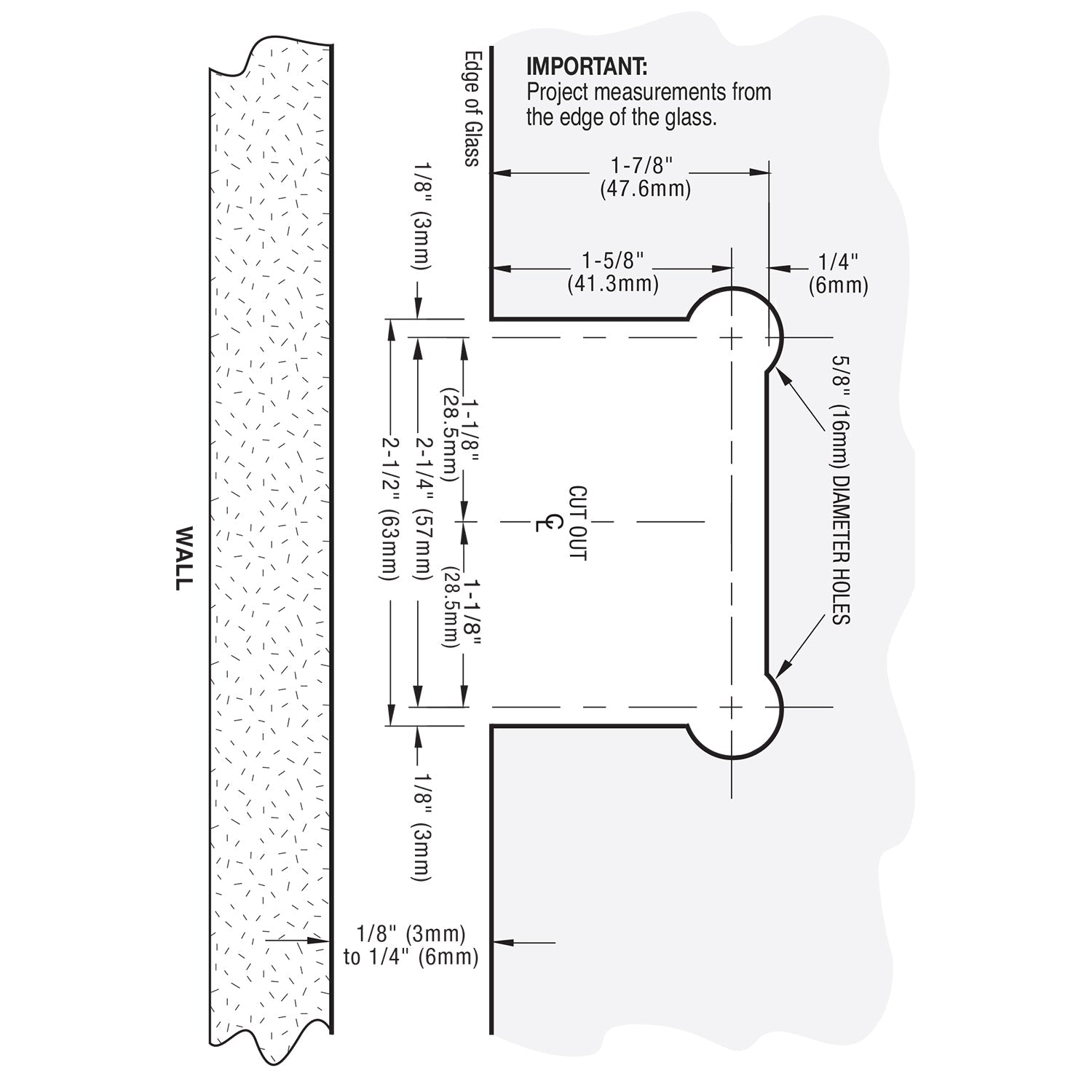 U.S. Horizon Mfg. Coronado Glass To Wall Hinge W/ Short Back Plate HEBGTWC