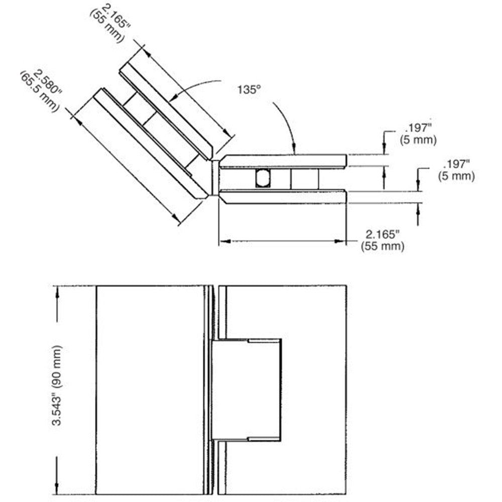 U.S. Horizon Mfg. Designer Adjustable 135 Degree Glass To Glass Hinge H135GTGAAB