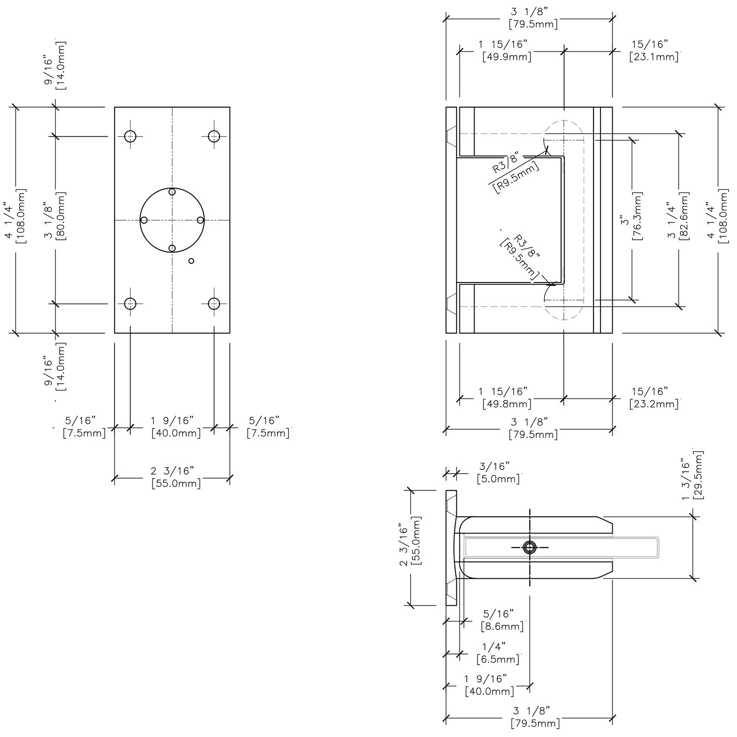 CRL Vernon Oil Dynamic Wall Mount Offset Back Plate - Hold Open Hinge H8011BTCH