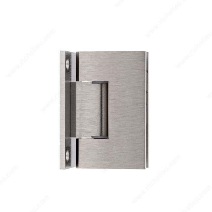 Brushed Nickel Riveo Pro Glass-to-Wall Hinge with Full Backplate