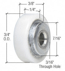 3/4" Nylon Ball Bearing Shower Door Flat Edge Roller