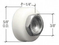 5/8" Nylon Ball Bearing Flat Edge Door Roller with Threaded Hex Hub Bulk - 100/Pk