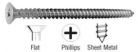 8 x 1-1/2" Stainless Steel Flat Head Phillips Sheet Metal Screws