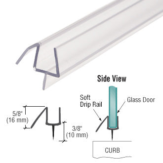 Clear Co-Extruded 36" Bottom Wipe with Soft Drip Rail for 3/8" Glass- 10/Box