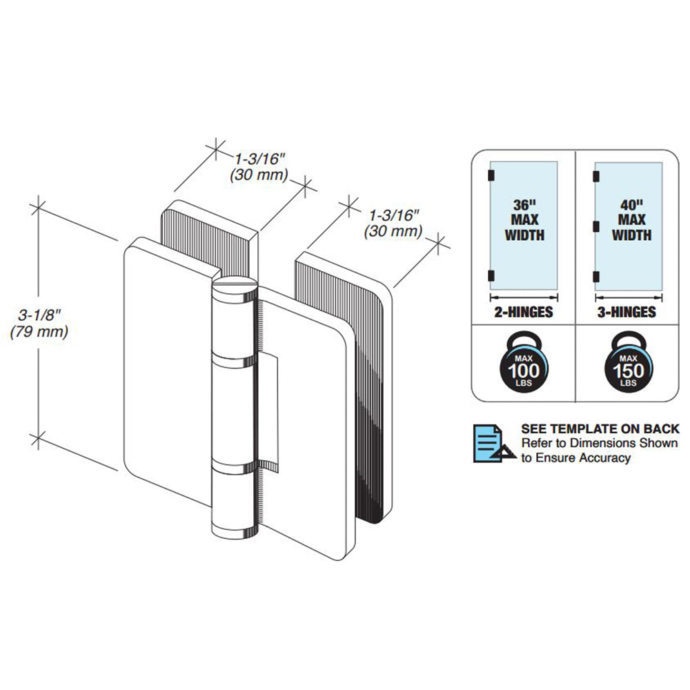 FHC Zephyr Glass-To-Glass Inline Outswing Hinge For 3/8" Glass