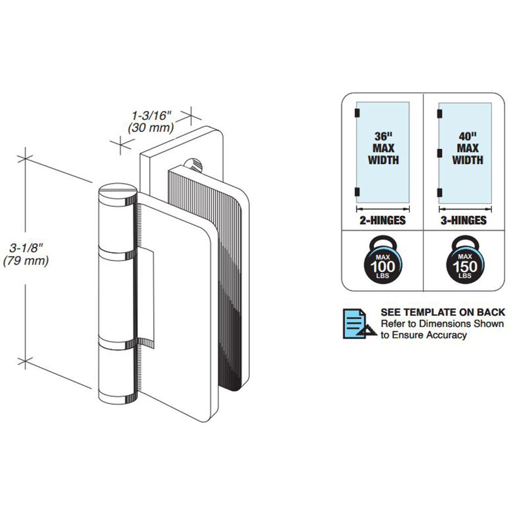 FHC Zephyr Wall Mount Outswing Hinge For 3/8" Glass